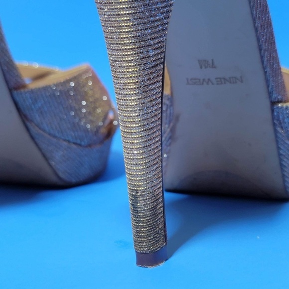 Nine West Sparkle Bling Ankle Strap Decorao Criss Cross Peep Toe Heels - Picture 6 of 7